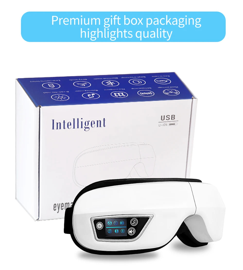 Smart Eye Massager with Airbag Compression – Portable Vibration Eye Care Mask with Bluetooth Music