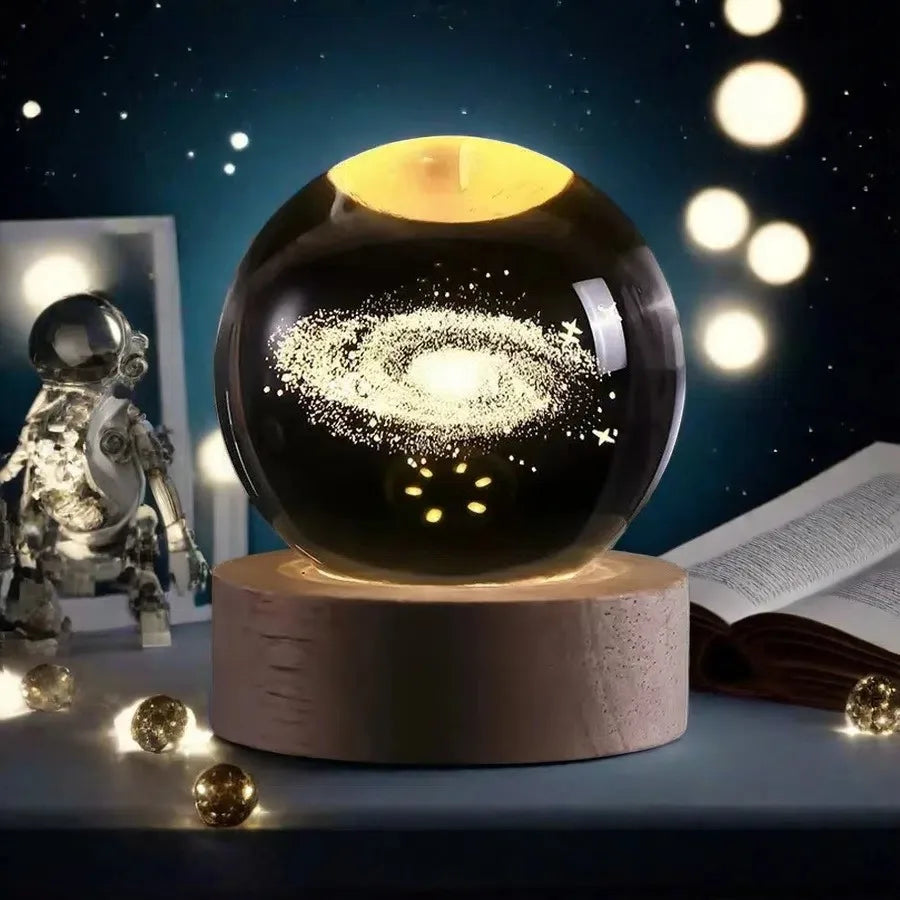 3D Solar System Crystal Ball with LED Base – Decorative Night Light Gift for Astronomy Lovers