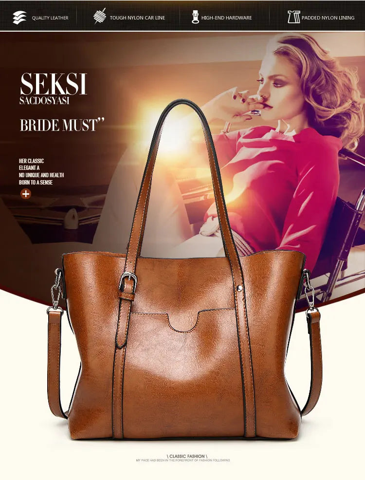 Vintage Oil Wax Leather Shoulder Bag for Women – High-Quality Designer Handbag Tote & Crossbody Satchel