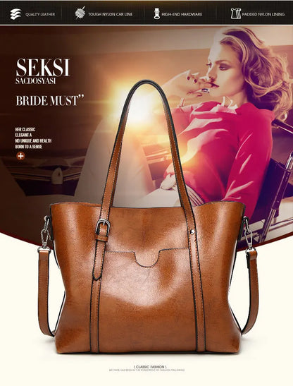 Vintage Oil Wax Leather Shoulder Bag for Women – High-Quality Designer Handbag Tote & Crossbody Satchel