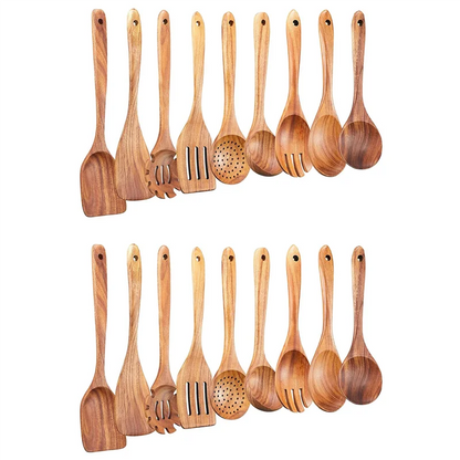 A69ewooden Kitchen Utensils Set,18 Pcs Wooden Spoons For Cooking,Wooden Cooking Utensils,Wooden Spoons For Non-Stick Pan