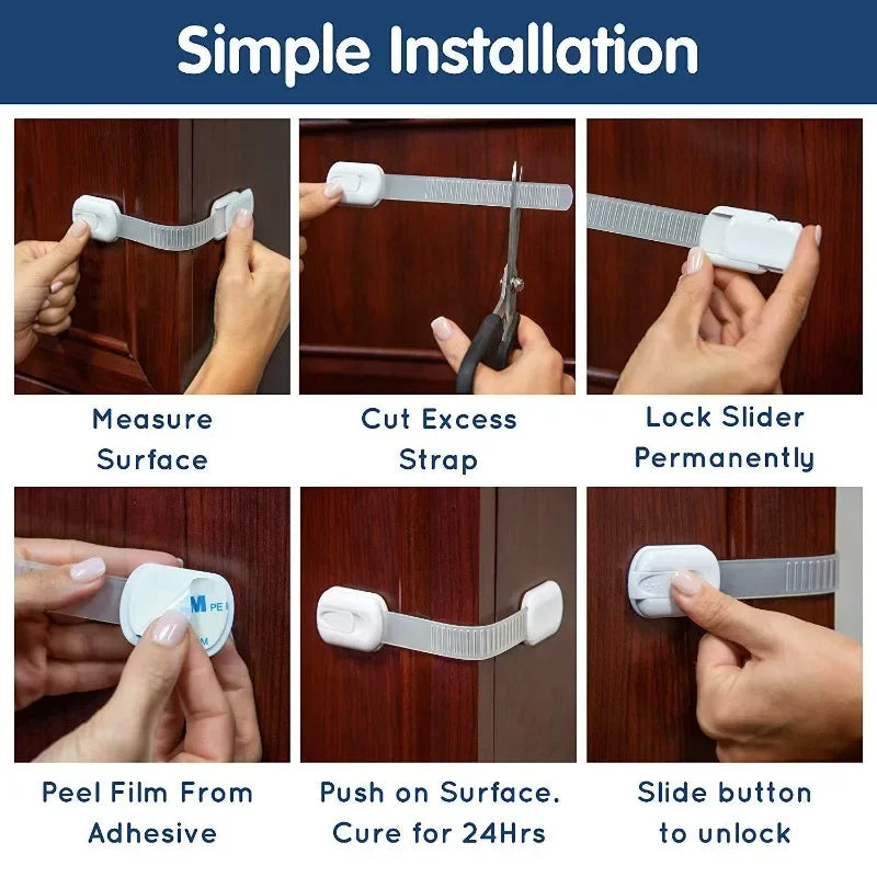Baby Safety Cabinet Locks – Adhesive Drawer & Door Latches, Child Safety Straps for Home