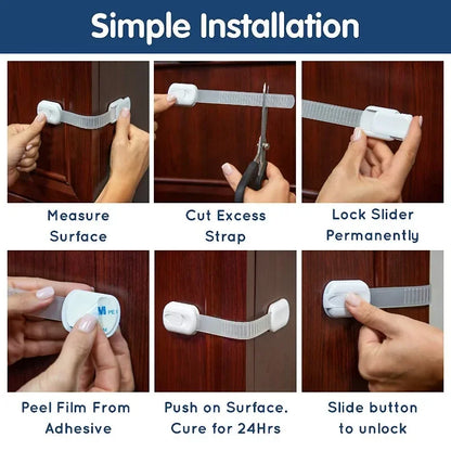 Baby Safety Cabinet Locks – Adhesive Drawer & Door Latches, Child Safety Straps for Home