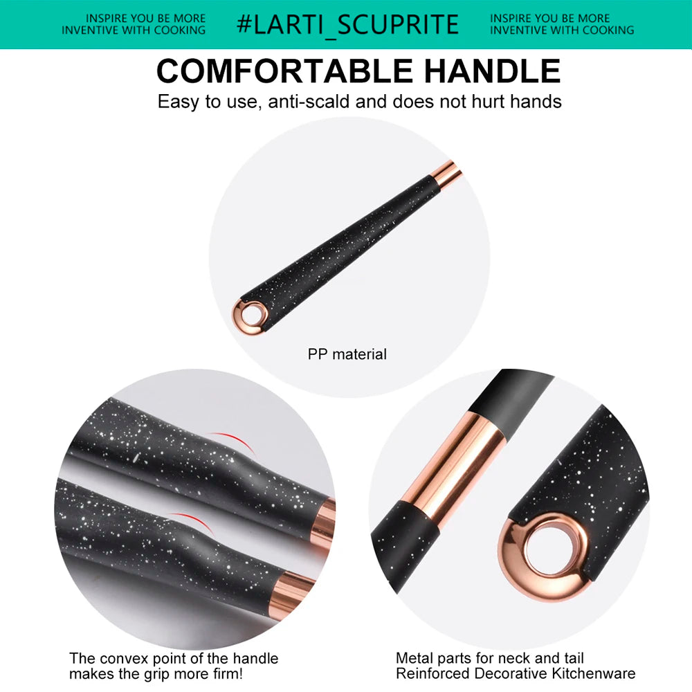Good Quality Silicone Kitchen Utensils Set Rose Gold Plated Handle Cooking Tool Non-stick Heat Resistant Kitchenware Accessories
