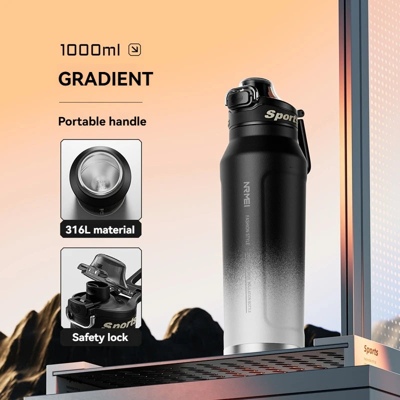 1L Stainless Steel Vacuum Flask - Insulated Thermos Bottle for Hot & Cold Drinks | Hiking, Cycling, Fitness | Leak-Proof with Handle