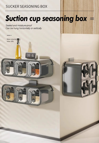 Kitchen Seasoning Jar Household Seasoning Salt Jar Wall Mounted Non Perforated Strong Suction Cup Combination Set