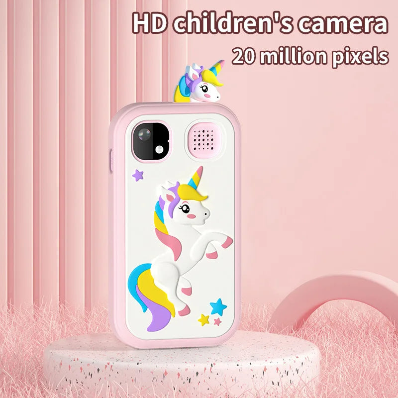 Unicorn Kids Smartphone Toy with HD Camera & Touchscreen | Cartoon Puzzle Games & Music Player | No SIM Card, Gift for Girls & Boys