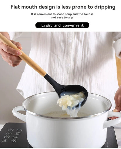 Kitchen Tools Set Wooden Handle Nonstick Pan Food Grade Cooking Silicone Storage Kit Stir Fry Baking Kitchen Set