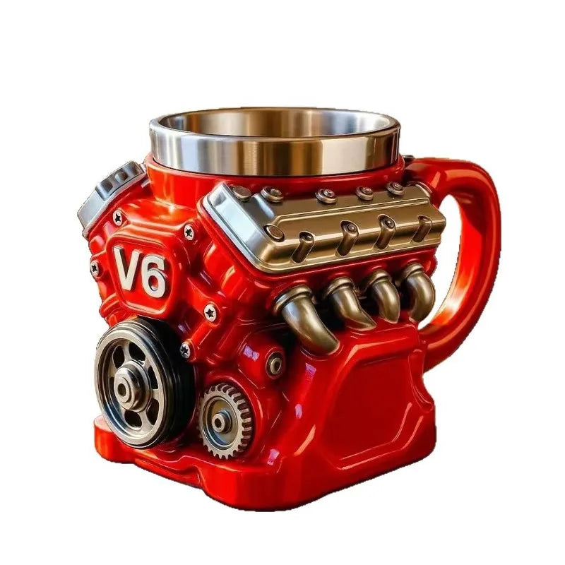 Stainless Steel V8 Engine Coffee Mug – Funny Car Engine Design Tea & Cocktail Cup for Car Enthusiasts
