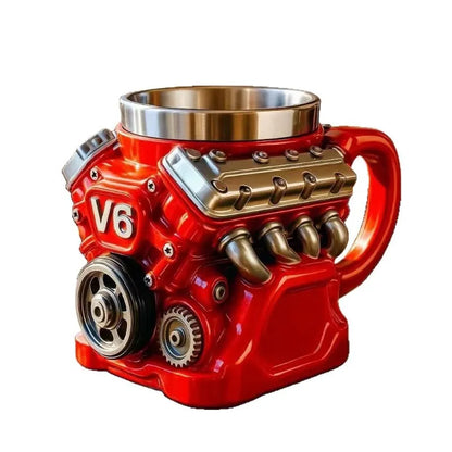 Stainless Steel V8 Engine Coffee Mug – Funny Car Engine Design Tea & Cocktail Cup for Car Enthusiasts