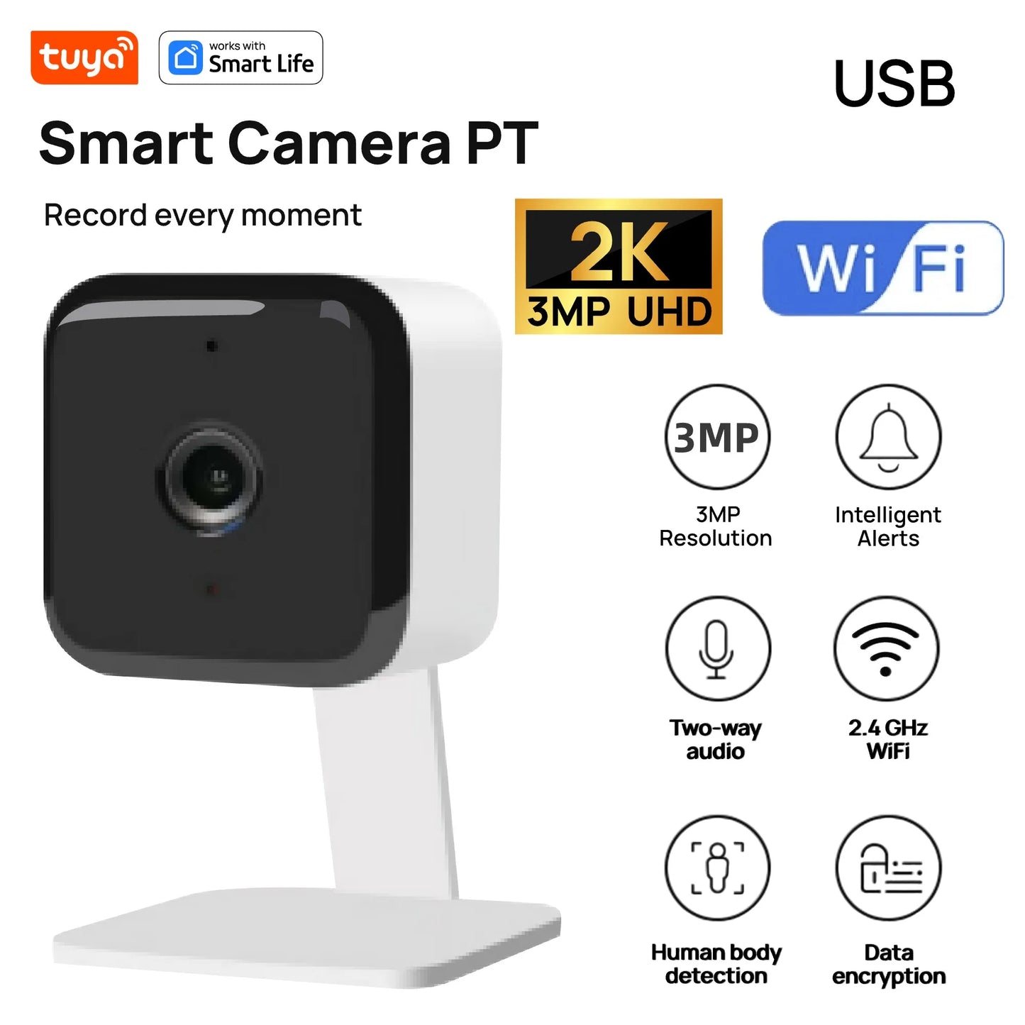 Tuya Smart 1080P Wi-Fi Security Camera – 2MP HD Indoor Camera with Motion Tracking, Real-Time App Alerts & Two-Way Audio for Baby & Pet Monitoring