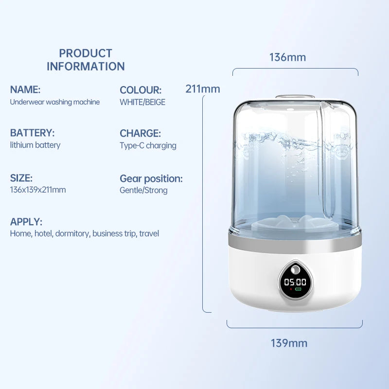 Mi Portable Wireless Washing Machine – 1.5L Mini Underwear & Socks Cleaner with LED Bucket