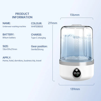 Mi Portable Wireless Washing Machine – 1.5L Mini Underwear & Socks Cleaner with LED Bucket