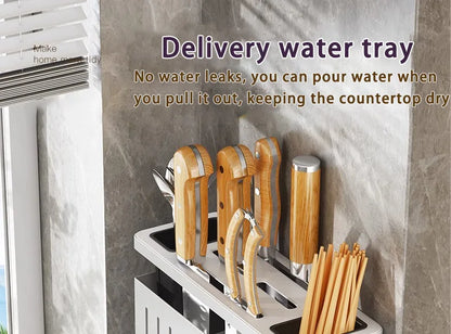 Stainless Steel Kitchen Storage Knife Rack Wallmounted Multifunctional Knife Rack Chef Accessories Home Items Hooks Storage Rack