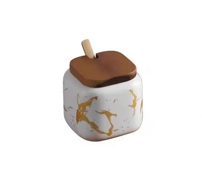 Japanese kitchen matte seasoning jar set, marble ceramic household combination seasoning box, salt and sugar, seasoning bottle.