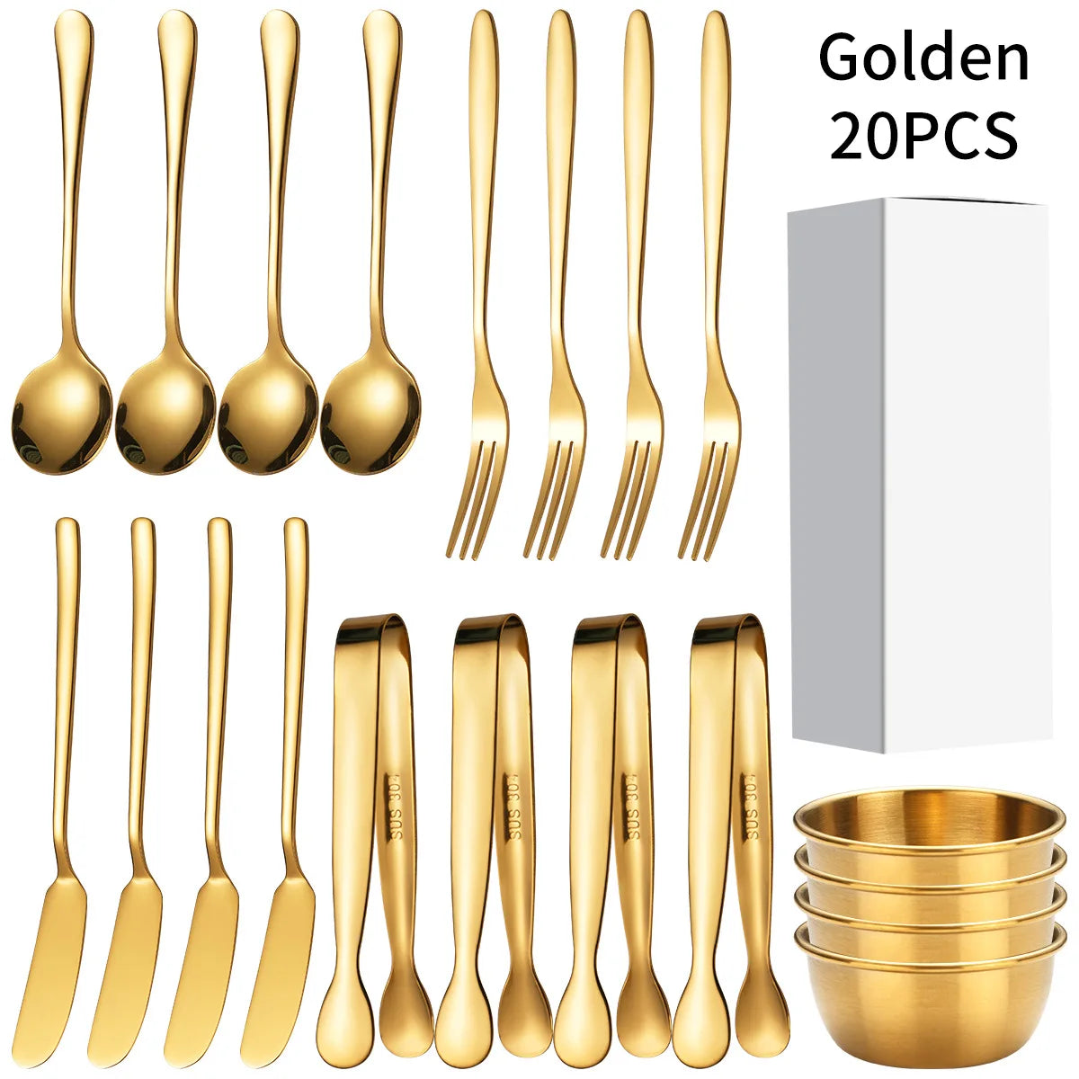 16/20 Pcs Kitchen Cooking Utensils Set Food Tongs Stainless Steel Cheese Butter Knife Soup Spoon Fruit Fork Sauce Bowl Tableware