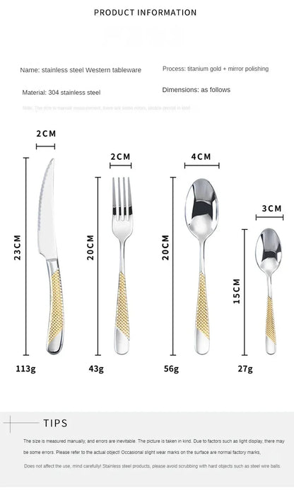 Kitchen Tableware Cutlery Set  Cutlery Set Stainless Steel Luxury Dinnerware Fork Spoon Knife Western Dinner Set Gold