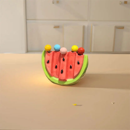 Kitchen Supplies Stainless Steel Watermelon Fruit Fork Cute Creative Dessert Cake Fork Safety with Storage Can Fruit Stick Kids