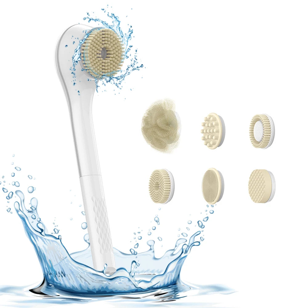 Electric Shower Brush – Rechargeable IPX7 Waterproof, 3-Speed 6-in-1 Wireless Body Scrubber