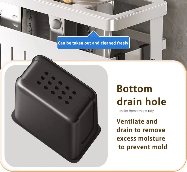 Kitchen Storage Rack Wall-Mounted Multifunctional Storage Knife Rack Detachable Stainless Steel With Multiple Brackets And Hooks