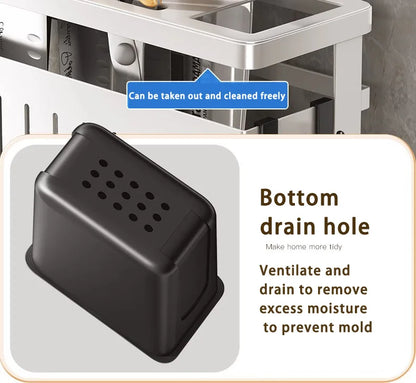 Kitchen Storage Rack Wall-Mounted Multifunctional Storage Knife Rack Detachable Stainless Steel With Multiple Brackets And Hooks