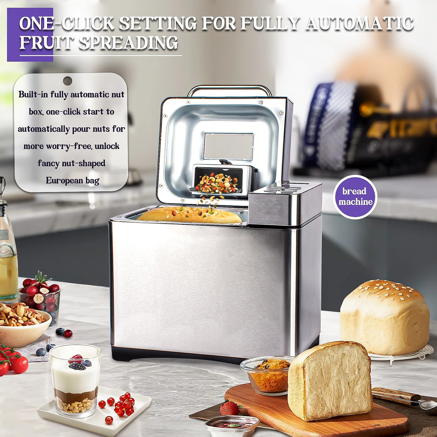 Multi-Functional Automatic Bread Maker – 17 Menus, Dough Mixing, Fermentation, Timer & Keep Warm