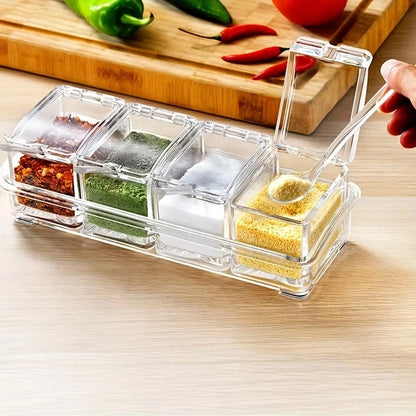 Clear Seasoning Box - Spice Storage Container Storage Tool for Kitchen Herb Spice Tools Gadgets-Cruet with Cover and Spoon