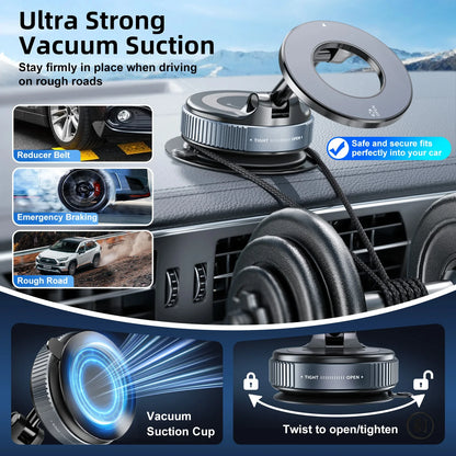 Mechanical Vacuum Suction Magnetic Car Phone Holder – 360° Rotating Universal Navigation Stand