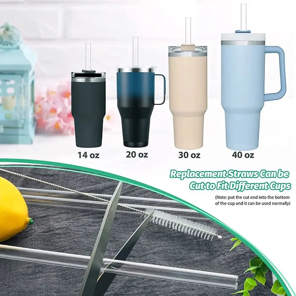 9mm Replacement Drinking Straws – Straight Vacuum Tumbler & Thermos Bottle Straws with Cleaning Brush, Fits Stanley 18–40oz