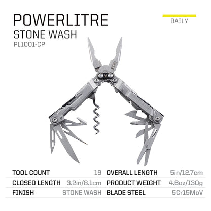 SOG PowerLitre 19-in-1 EDC Multi-Tool – Folding Pliers, Knife & Scissors Portable Outdoor Tool