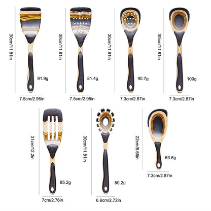 IK Kitchen Utensils 7PCS Pakkawood Cooking  Utensils Set Wooden Spoons for Kitchen Wood Spatula with Non-slip Handle