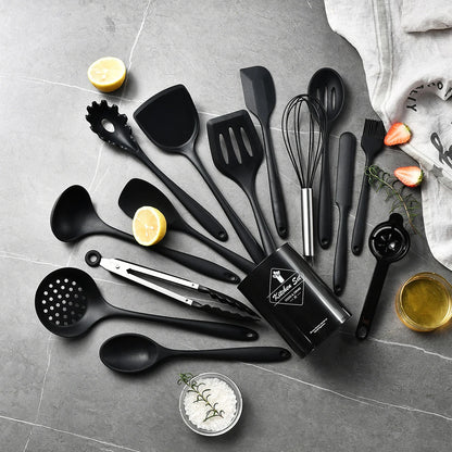 15pcs Pink Silicone Kitchenware with Storage Bucket Spatula Shovel Ladle Cookware Kitchen Utensils Set Non-Stick Cooking Tools