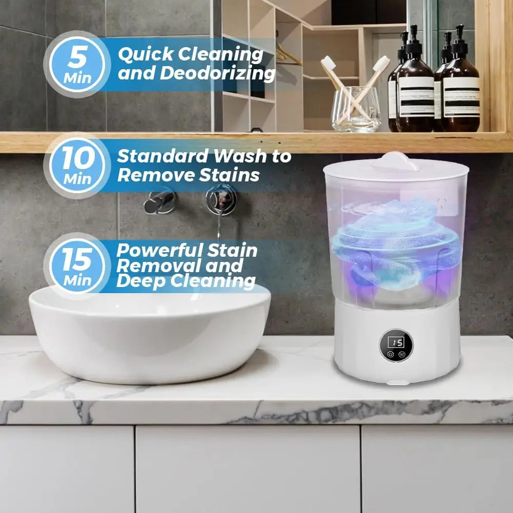 Portable Rechargeable Mini Washing Machine – 2L Dual Bucket, 3 Modes for Travel & Dorm