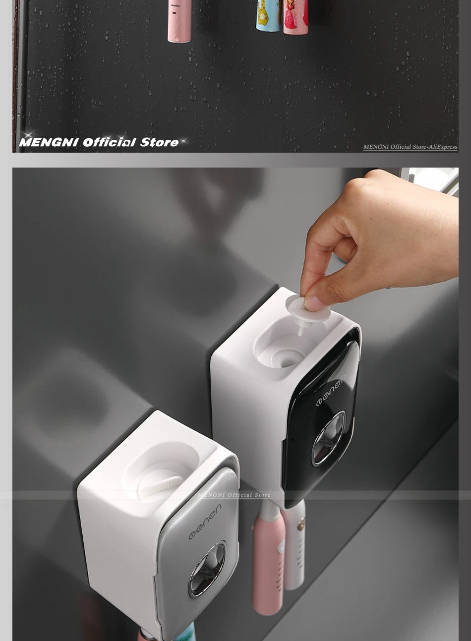 Automatic Toothpaste Dispenser Wall-Mounted Bathroom Toothpaste Squeezer Punch-Free Toothbrush Holder Rack Bathroom Acces