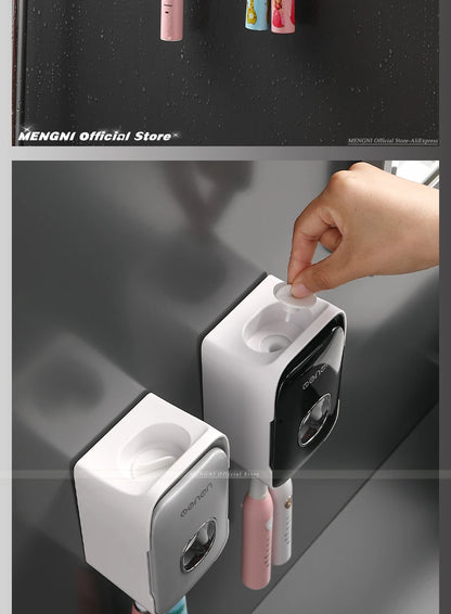 Automatic Toothpaste Dispenser Wall-Mounted Bathroom Toothpaste Squeezer Punch-Free Toothbrush Holder Rack Bathroom Acces