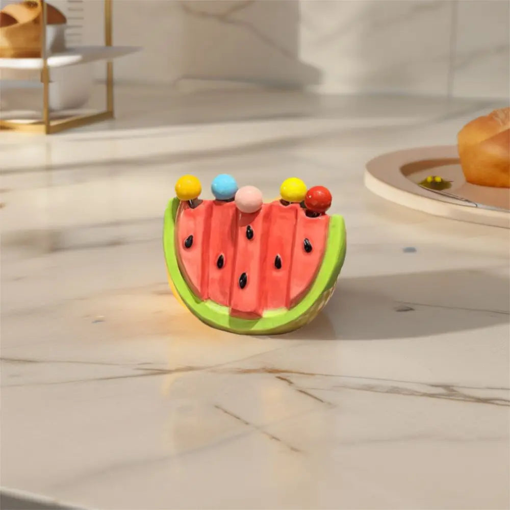 Kitchen Supplies Stainless Steel Watermelon Fruit Fork Cute Creative Dessert Cake Fork Safety with Storage Can Fruit Stick Kids