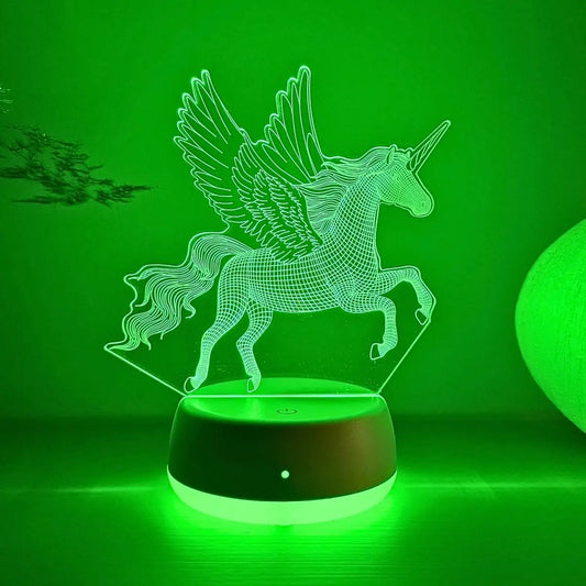 3D Phantom Flying Horse Night Light – RGB 7 Color LED Lamp for Kids Room, Christmas Gift for Boys & Girls