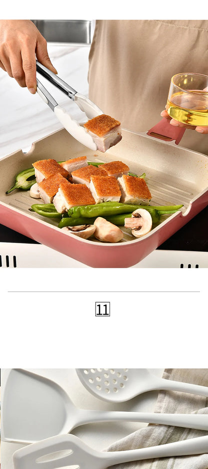 6PCS Silicone Kitchenware Non-Stick Cookware Kitchen Utensils Set Spatula Shovel Spoon Cooking Tool Set Withl Storage Bucket Too