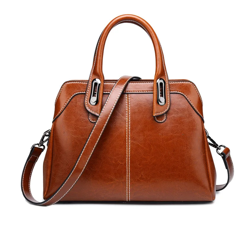 Genuine Leather Women Handbag Top Handle Shoulder Cross body Bag Fashion Oil Wax Cowhide Purses