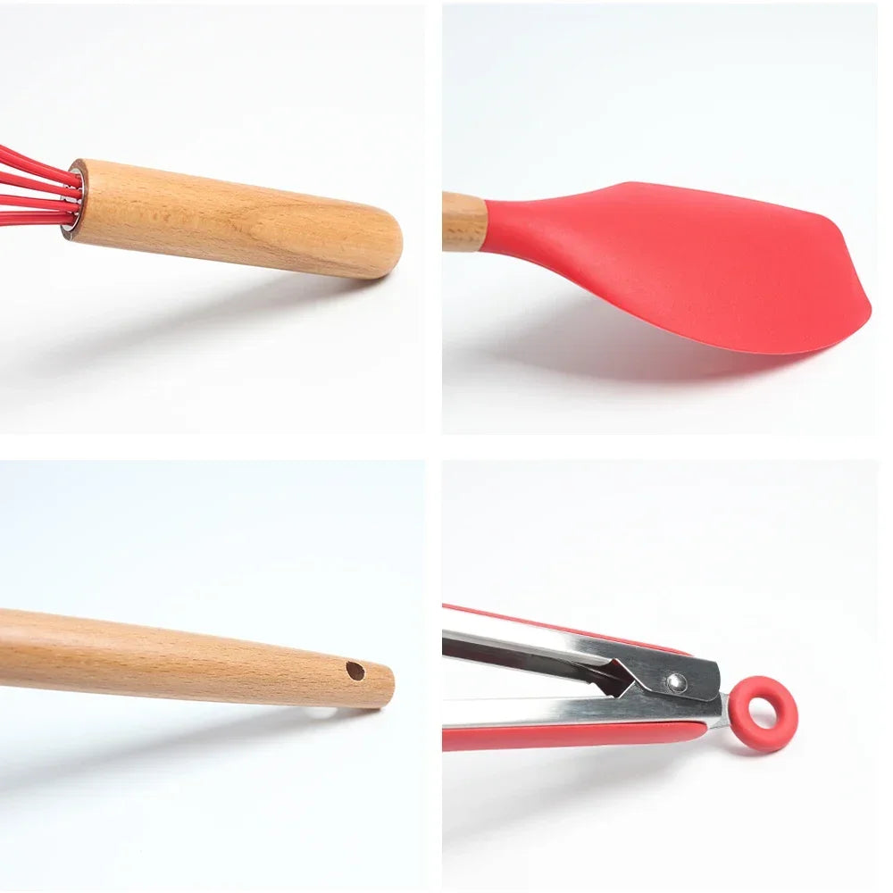 Silicone Kitchen Utensils Set, Non - stick Spatula Shovel, Wooden Handle Cooking Tools, Kitchen Accessories Tool, 9/11/12Pc