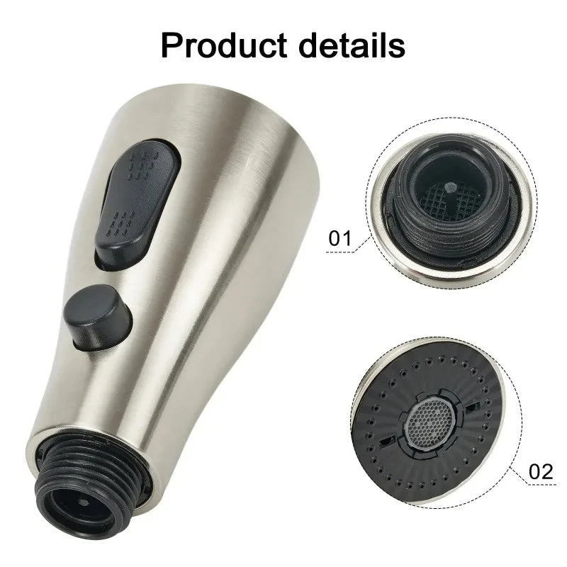 Kitchen Pull Out Faucet Sprayer Nozzle 3 Modes ABS Water Saving Bathroom