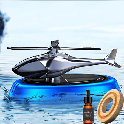 Solar-Powered Rotating Helicopter Car Air Freshener – Alloy & ABS Wooden Aromatherapy Diffuser