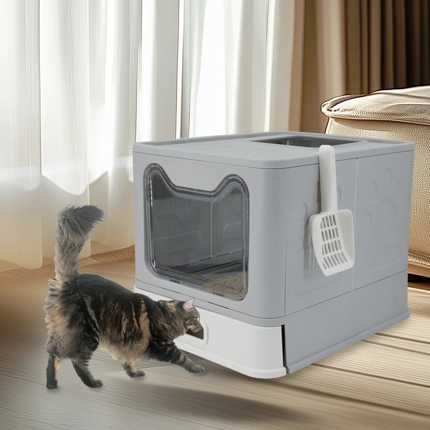 Stainless Steel Cat Litter Box with Lid – Front Entry & Top Exit, Easy-Clean Toilet with Scoop