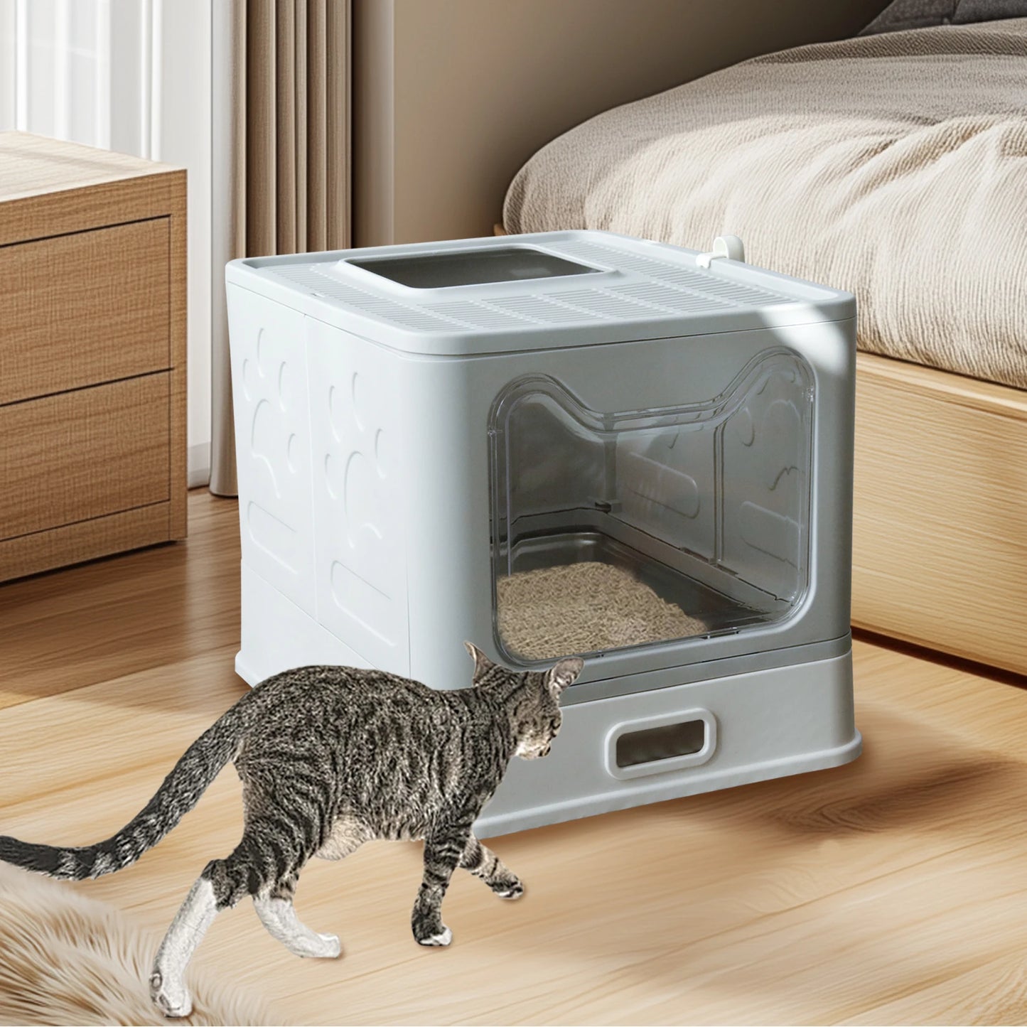 Stainless Steel Cat Litter Box with Lid – Front Entry & Top Exit, Easy-Clean Toilet with Scoop