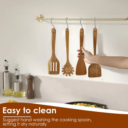 10Pcs Wooden Kitchen Utensils Set Frying Spatula Solid Wood High Temperature Resistant Soup Spoon Non-stick Stir-Fry Shovel