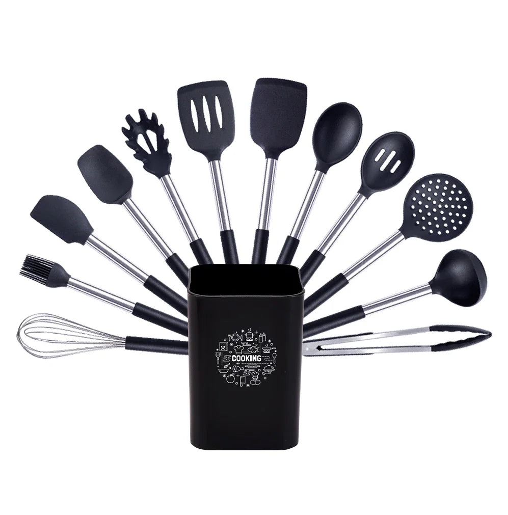 Quality Silicone Utensils Set Kitchen Cooking Tools Non Stick Kitchenware Accessories Heat Resistant Spatula Spoon Kit