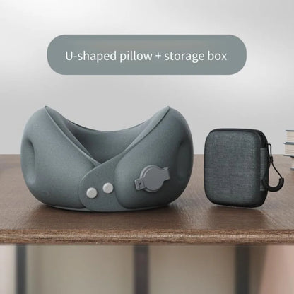Inflatable U-Shaped Travel Pillow – Portable Soft Neck Pillow for Airplane, Car & Train with Storage Bag
