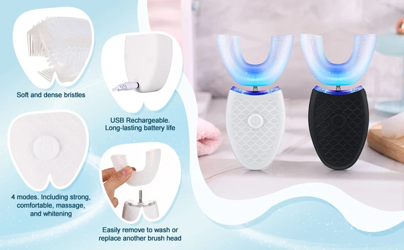 Home Use Teeth Whitening Kit with 5 LED Blue Lights 30 Mins Battery Version Powder Version