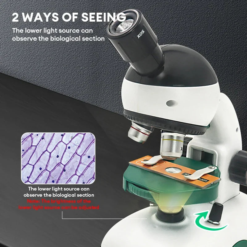 Kids Microscope Science Kit 200X 600X 1200X | LED Biological Experiment Lab with Slides