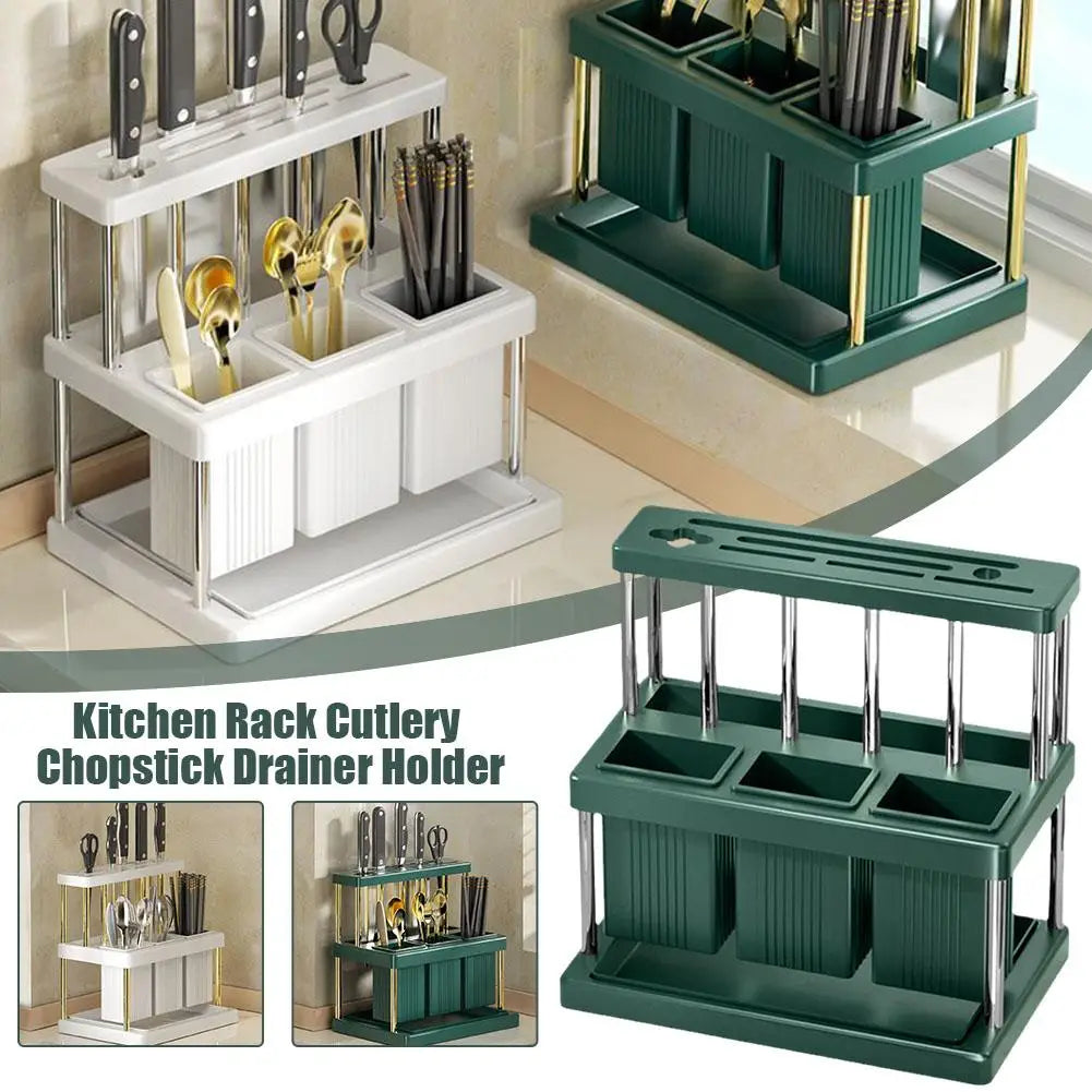 Kitchen Knife Holder Multi-Function Cutter and Cutlery Drainer Rack Space Saving Kitchen Accessories Rag Storage Drainage Shelf